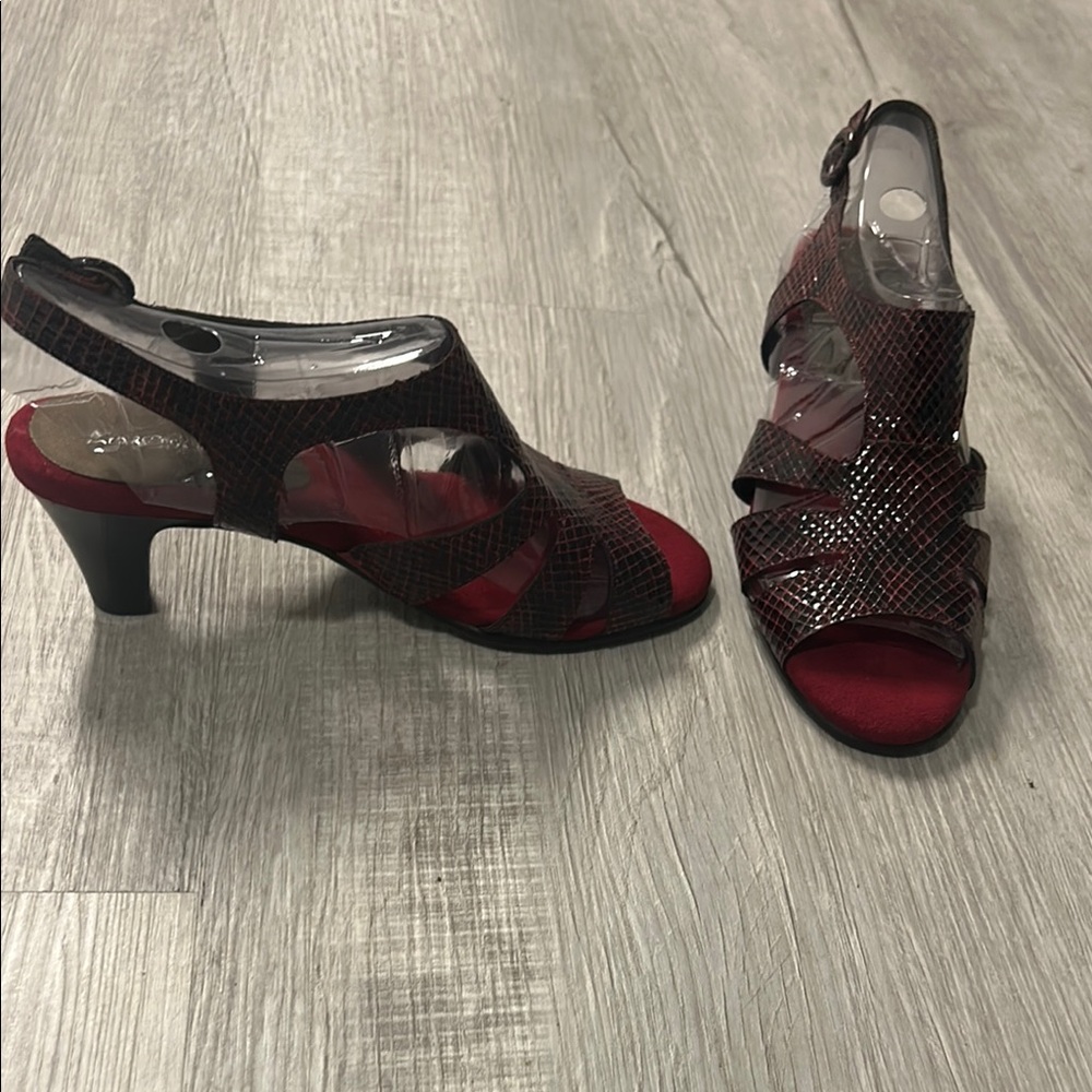 AEROSOLES Red Snake Heeled Sandals